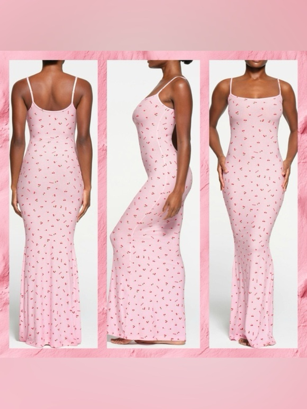 SKIMS Soft Lounge Long Slip Dress Pink Cherry Print - Medium